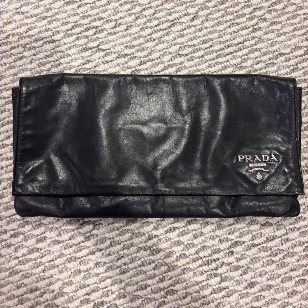 Prada Black Leather Fold-Over Bag